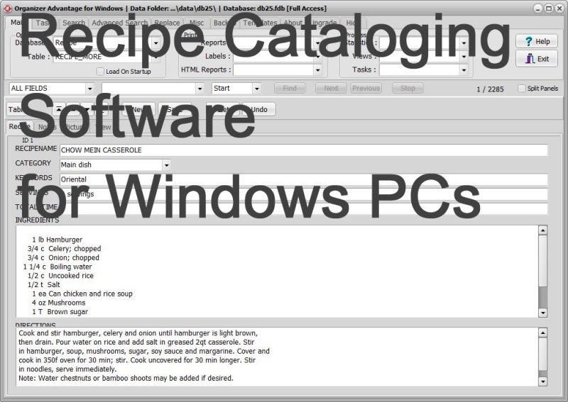 Recipe Cataloging Software for Windows PCs title